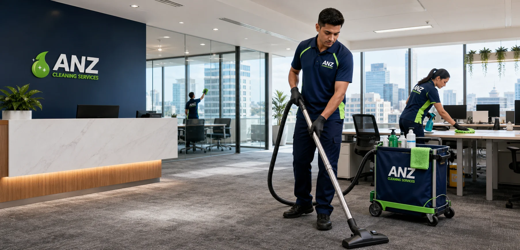 Office cleaning Sydney — ANZ Cleaning Services professional team cleaning a Sydney CBD office