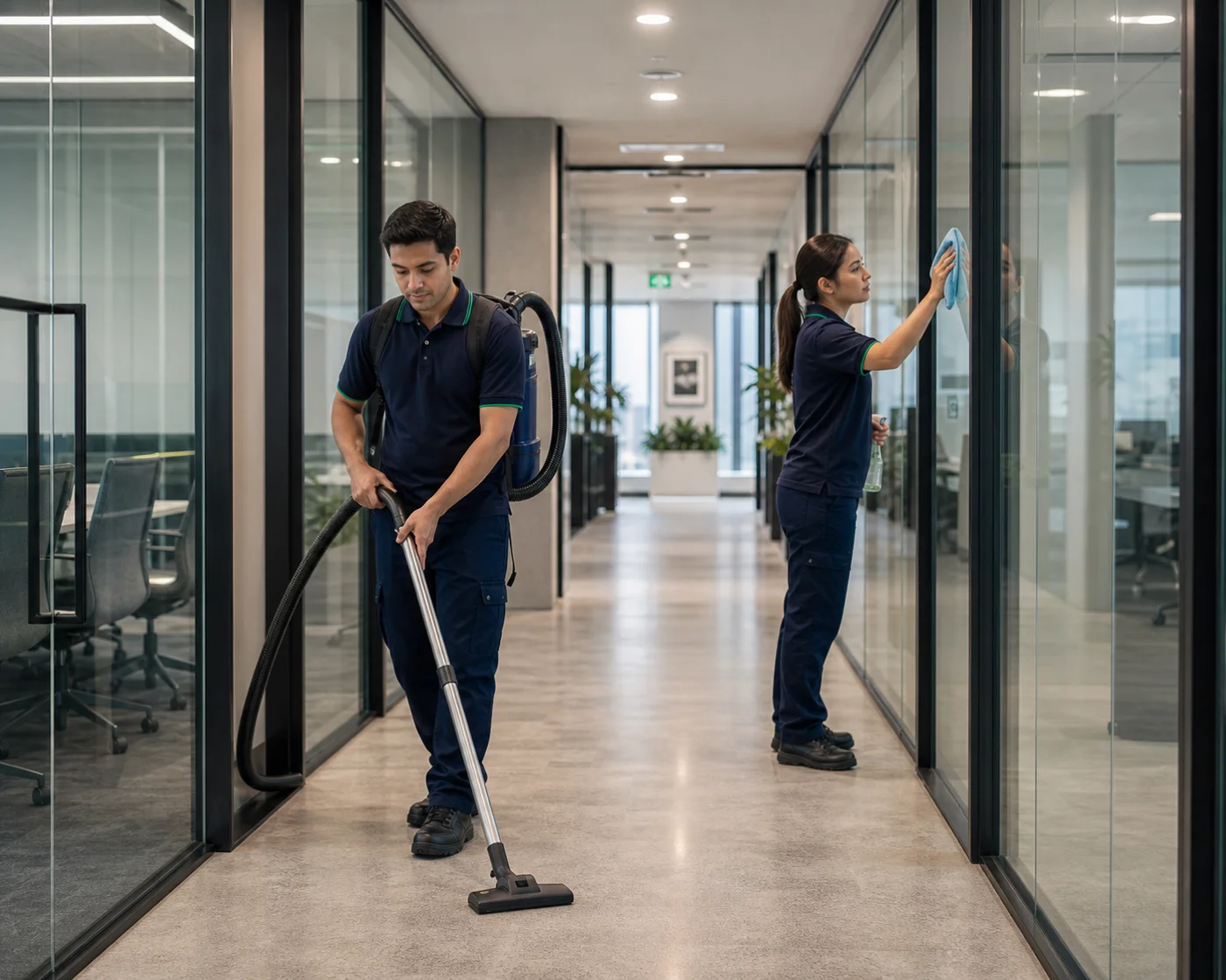 Office corridor glass window cleaning — ANZ Sydney