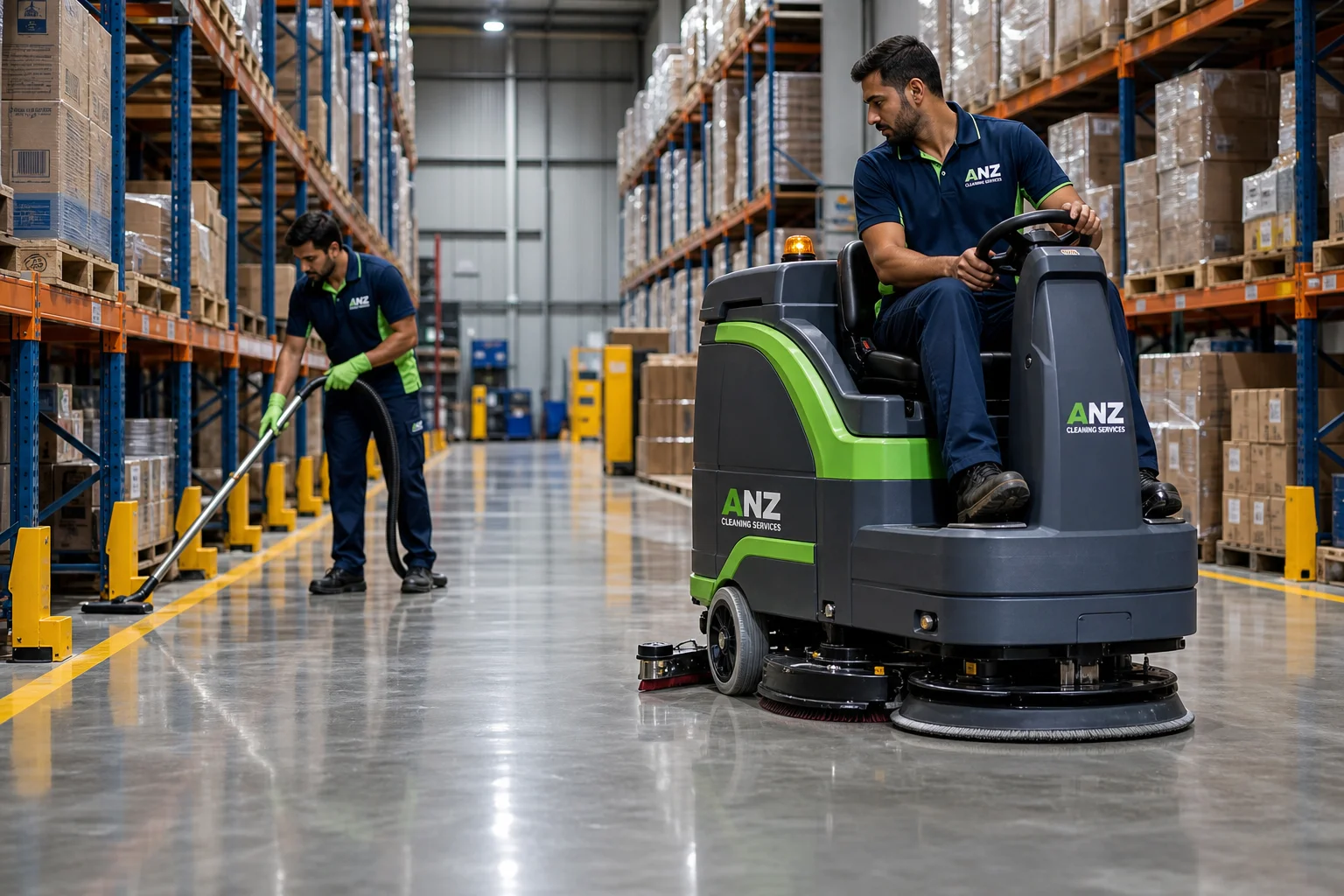 Warehouse cleaning Sydney — ANZ Cleaning Services industrial facility floor scrubbing and high-pressure washing